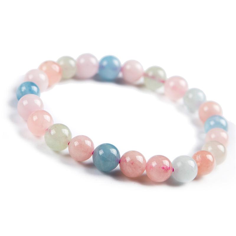 

Genuine Natural Colorful Morganite Gems Bracelets For Women Female Fitness Crystal Stretch Round Bead Bracelet 7mm