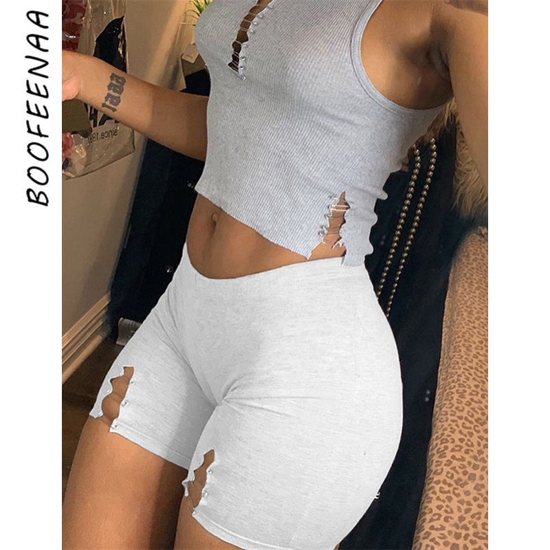 

BOOFEENAA Trendy Sexy Cut Out Spandex High Waist Shorts for Women Clothing Active Wear Tights Bottoms Sweatpants C87-11, Black