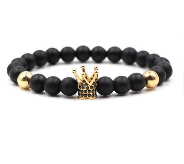 

Natural Stone Bracelets High Quality Zircon Crown Mens Bracelets Handmade Beads Bracelet Bangles for Men Women Jewelry free ship, Black