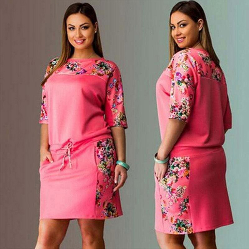 

6XL Large Size New Summer Dress Women Vestidos Plus Size Casual Straight Floral Print Dress Big Size Ladies Party Dresses, Sky blue
