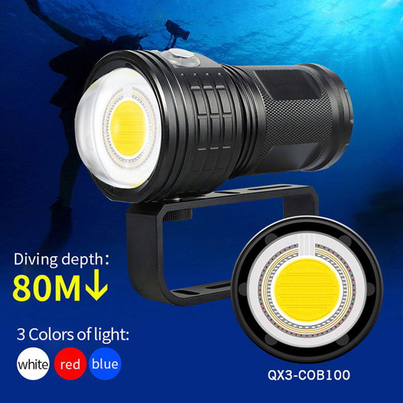 

500W 120000 LM Diving Photography LED Light Underwater 80m IPX8 COB Torch blue+white+red LED diving Lamp