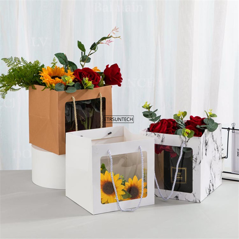 

100pcs Gift Box with Handle Flower Box Bouquet Gift Packaging Valentine's Day Wedding Party Decorations Supplies