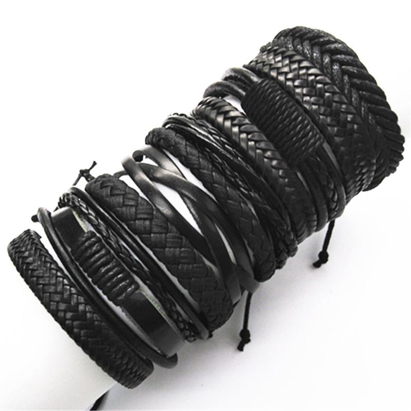 

10pcs/set Black Wrap Woven New Fashion Handmade Men Bracelets Male Women Leather Bracelet Men Bangle Wholesale Jewelry Gift