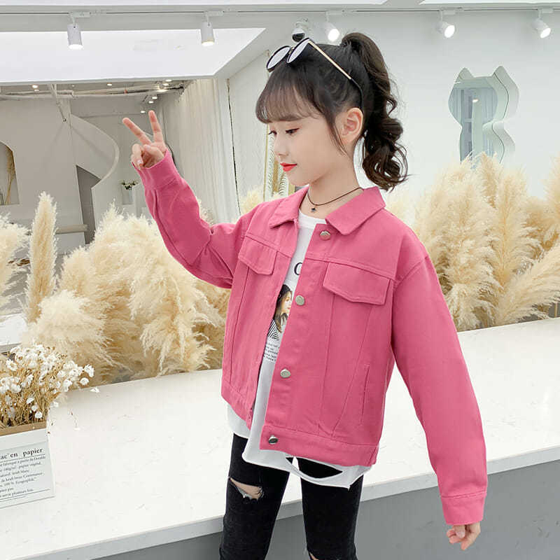 

Women 2020 Spring Autumn Girls Denim Jackets New Fashion Kids Clothes Casual Coat Solid Color Children's Clothing For Girls W537, Purple