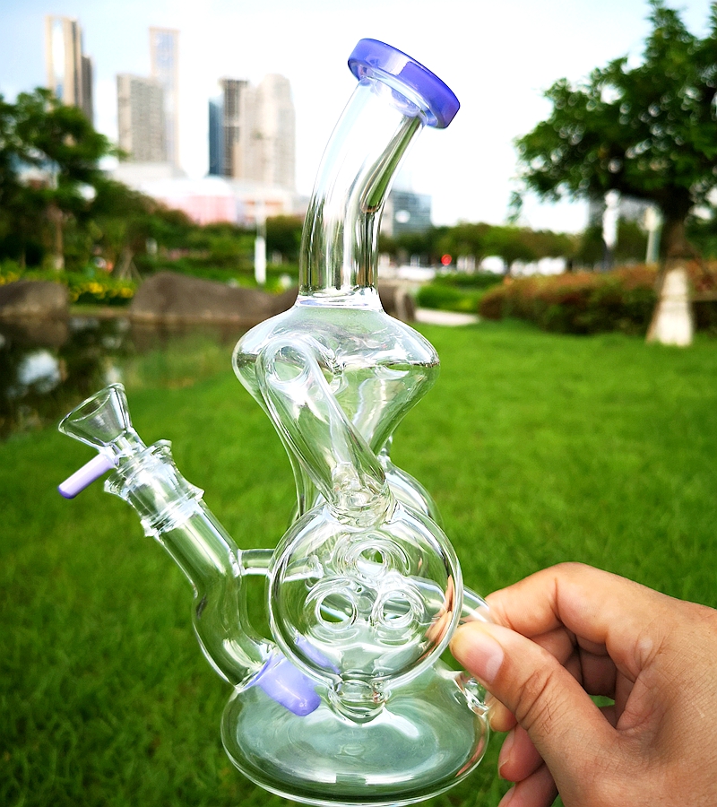 

Dual Recycler Bongs 10 Inch Torus Beaker Oil Rigs 14.mm Female Joint Donut Perc Hookahs With Bowl Filter Again