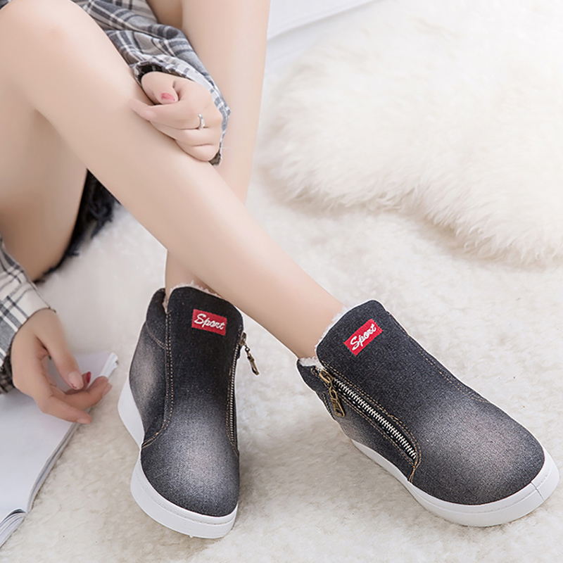 

Women's Boots Zipper Large Denim Jeans size 43-44 Warm Winter shoes woman Warm ankle boots Canvas shoes for girls, Black