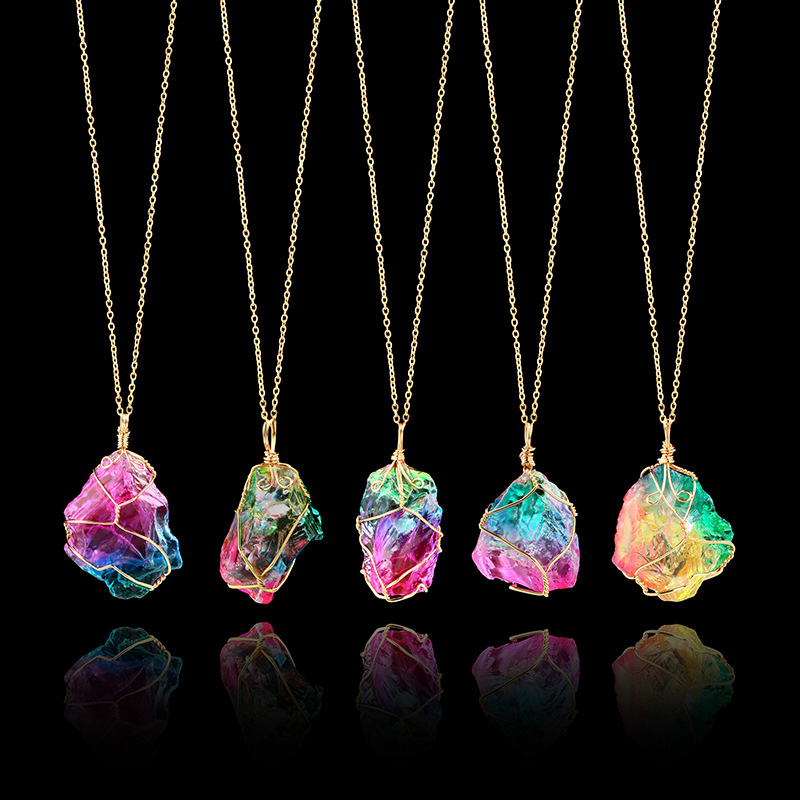 

Natural Crystal Quartz Healing Point Chakra Bead Gemstone Necklace Pendant original natural stone-style Pendant Necklaces Jewelry Chains