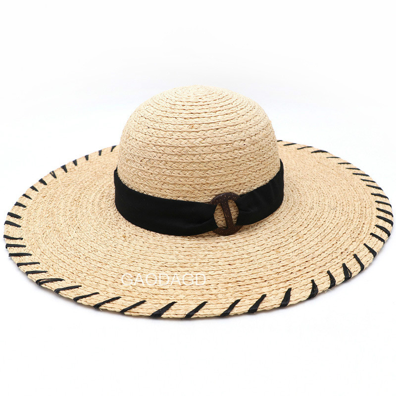 

ladies wide brim natural straw hat Raffia sun hats for women floppy beach hats, Like picture