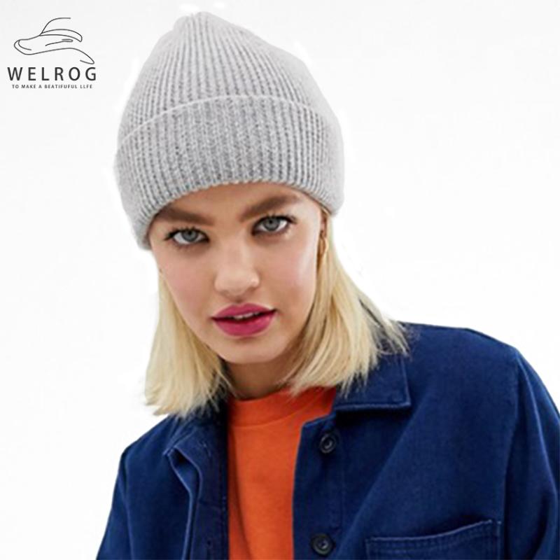 

WELROG New Knitting Warm Skullies Solid Elegant Striped Handmade Foldable Women Outdoors Caps Female Beanies Non-slip Hats, Rose red