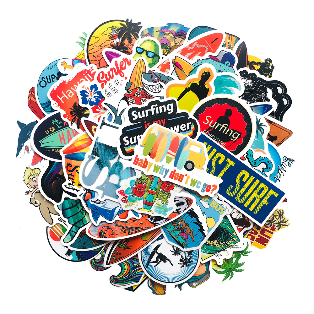 5 Sets = 250PCS Summer Beach Surfing Stickers Skateboard Guitar Notebook Water Cup Waterproof Stickers-image-590324974