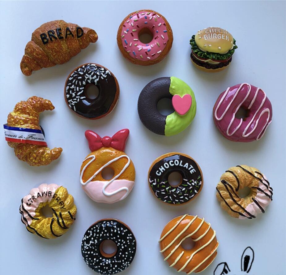 Fridge Magnets Cartoon dessert Chocolate Strawberry doughnut bread hamburger resin refrigerator stickers-image-567845623