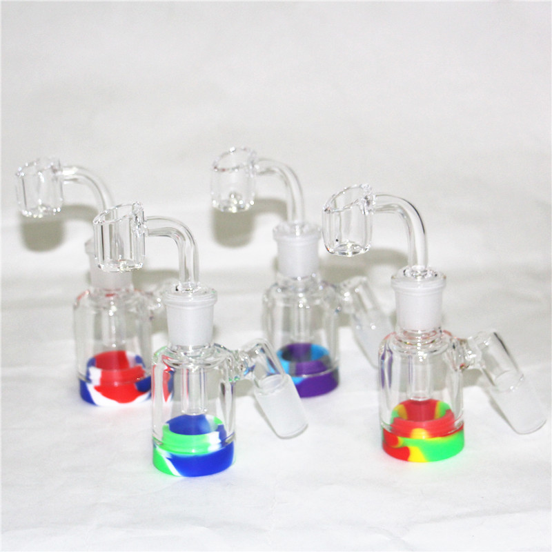 

New 14mm 18mm Glass Ash Catcher Silicone Bong Water Pipes with 3.2 Inch 7ml Container Reclaimer Thick Pyrex Ashcatcher for Smoking