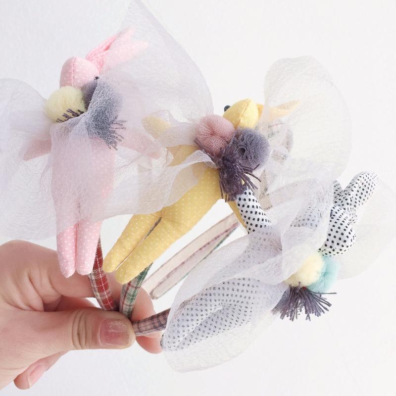 

12pcs Fashion Cute Gauze Pom Pom Hair Sticks Solid Lace Bowknot Hairbands Princess Headwear Girls Hair Accessories, Mix