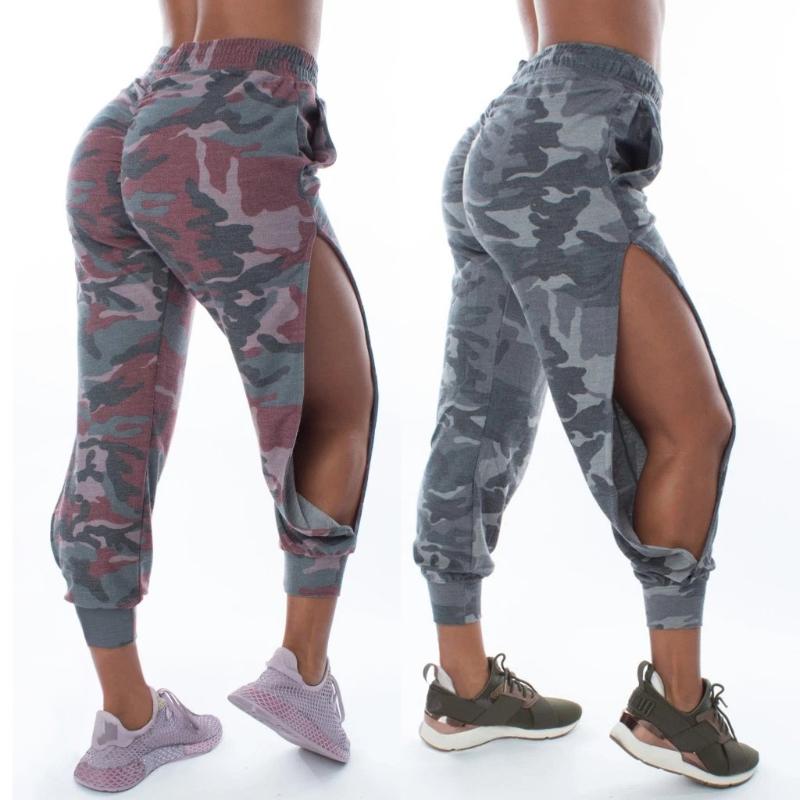 

Summer Women Camouflage Printed Pocket Pants Casual Sport Fitness Training High Waist Stretch Split Trousers Loose Yoga Pants#g4, Green