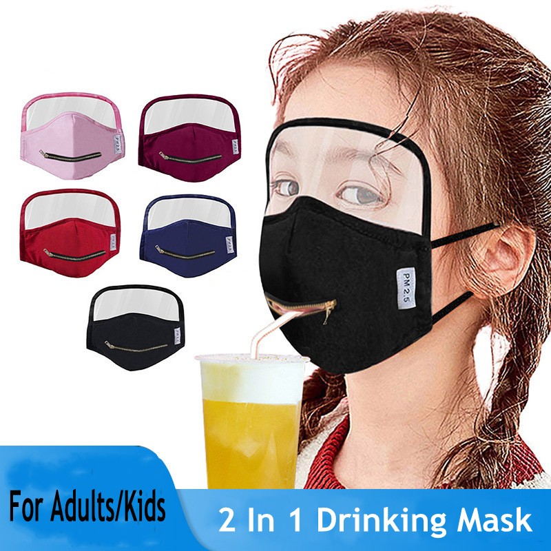 

2 in 1 Drinking Mask With Eye Shield Adults Kids Eye Shield Protective Face Masks Party Mask Windproof Anti Dust FY9172