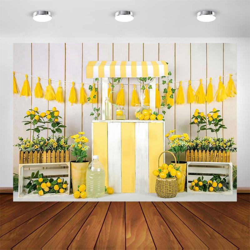 

Photography Backdrop Lemon Fruit Birthday Party Decoration White Wooden Baby Newborn Portrait Photo Background for Photo Studio