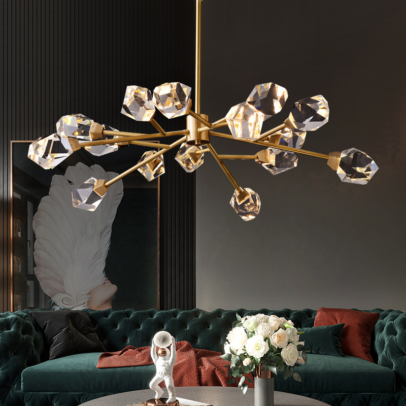 

Contemporary Metal Brass Chandelier Lighting LED Nordic Lustre Cristal Pendente Deco Indoor Hanging Lamp for Living Room