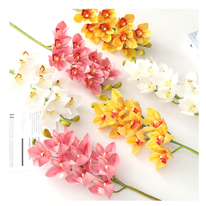 

50pcs 3D Pink Cymbidium Large Size Orchids Style Real Touch Flower Wedding Party Free Decorative Flowers & Wreaths, 50pcs orange