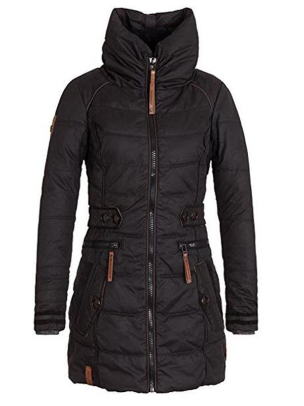

Women Coats Casual Winter Warm Black Gothic Slim Turtleneck Zipper Solid Pocket Jackets Female Fashion Blue Office Lady Overcoat