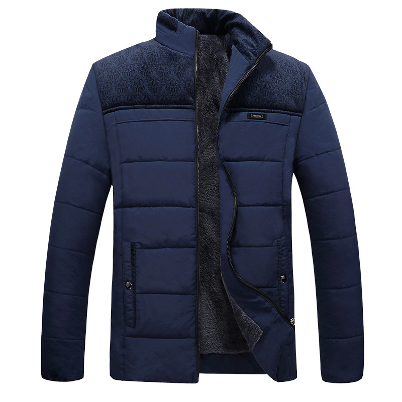 

Men's Jacket Plus Velvet Thick Men's Cotton-padded Clothes Winter Cotton-padded Jacket Middle-aged Daddy Clothes down Feather, Black