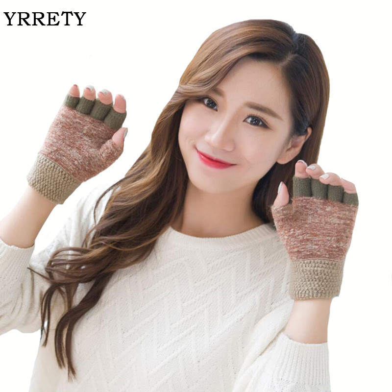 

TRRETY Autumn and winter women's thicken warm knitted gloves female winter contrast color flip glove fingerless driving gloves