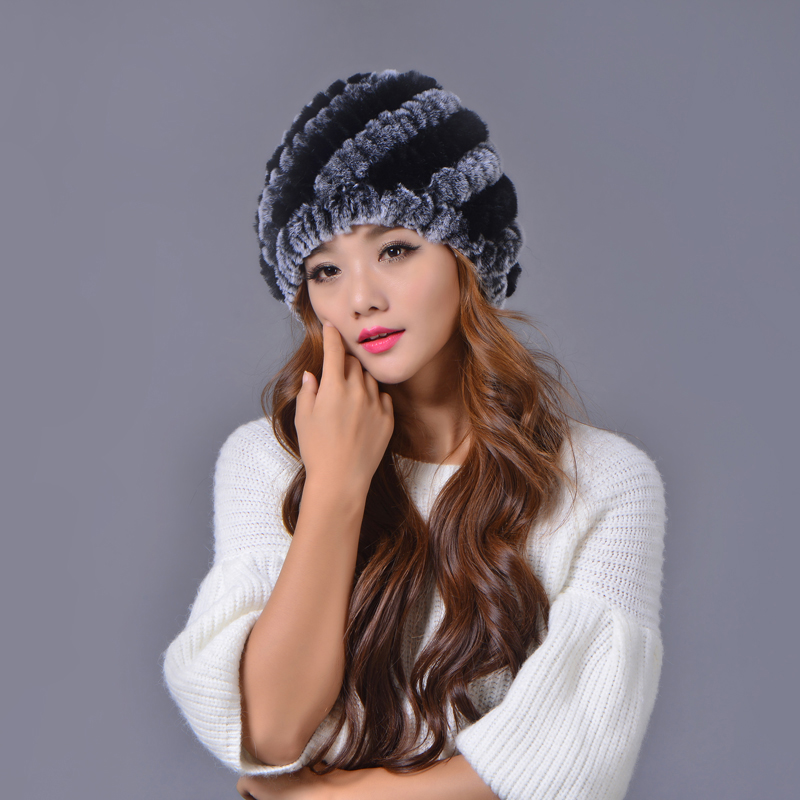 

Women Knitted Hat for Winter Autumn Faux Fur Female Fur Cap Skullies Beanie Fashion Elastic Thicker Warm Female Hats Caps, Gray