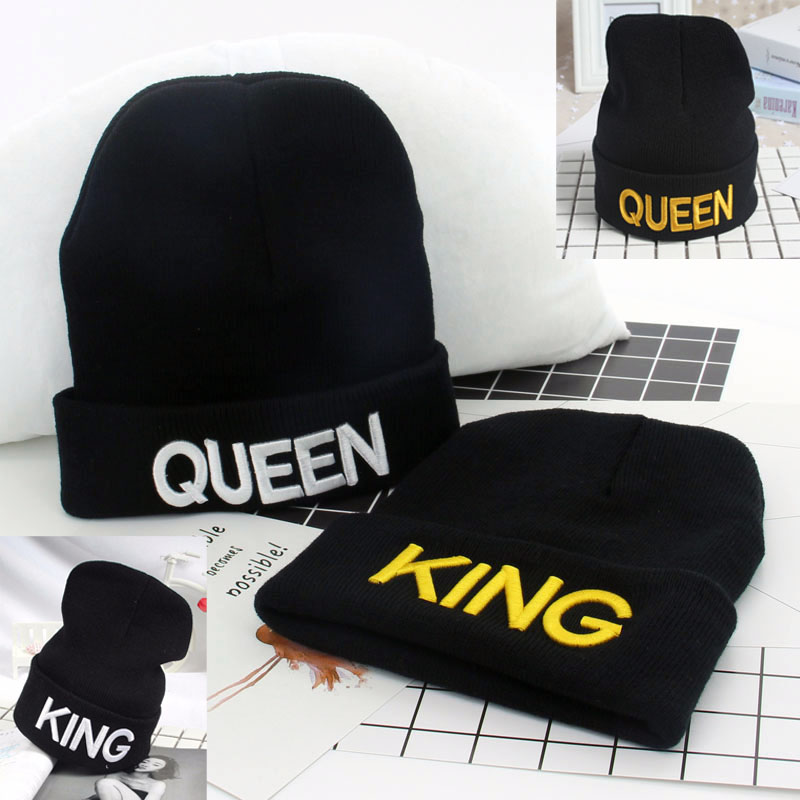 

Warm Winter Autumn Elastic 2020 New KING QUEEN Beanies Knit Couple Caps Skullies Bonnet Hats For Men Women Beanie Ski Sports