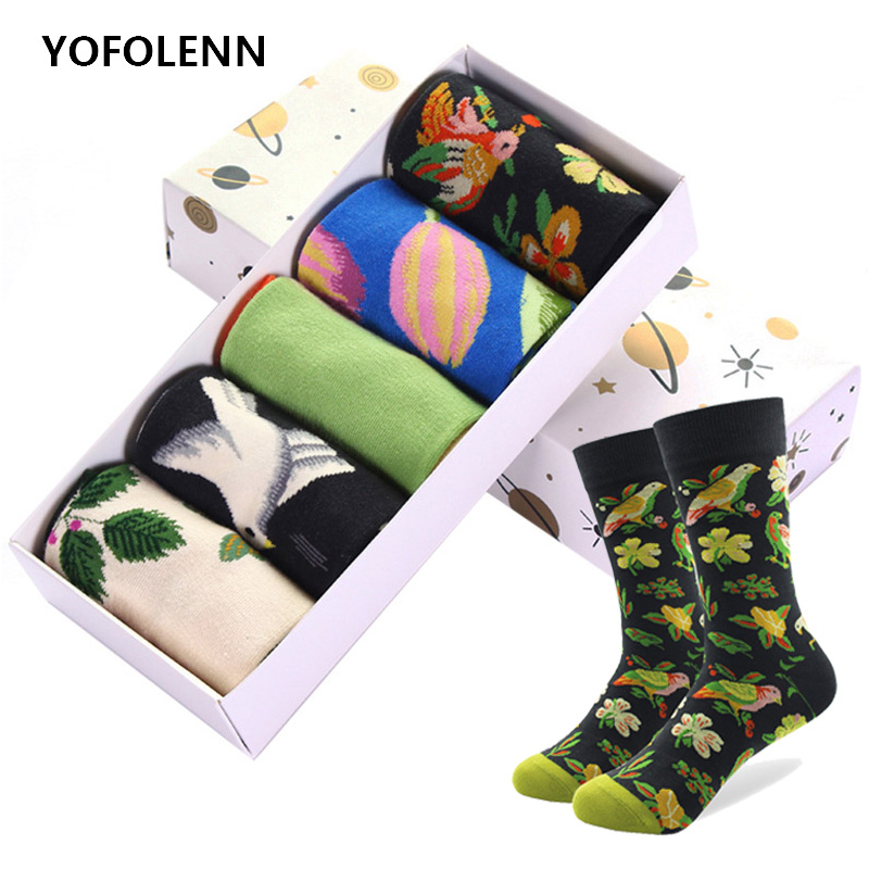 

5 Pairs/lot Combed Cotton Brand Men's Happy Funny Socks for Men Colorful Cool Skateboard Novelty Casual Wedding Sock (No Box, Zh011