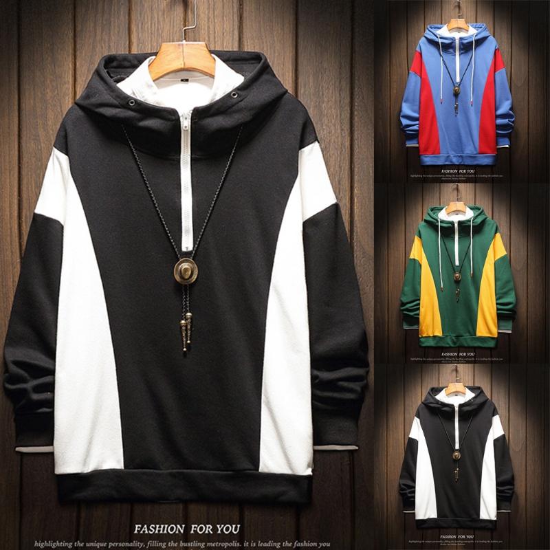 

sweatshirt moleton masculino Men's New Autumn Style Fashion Stitching Hat Guard Comfortable Long Sleeve Top sudadera hombre, Green