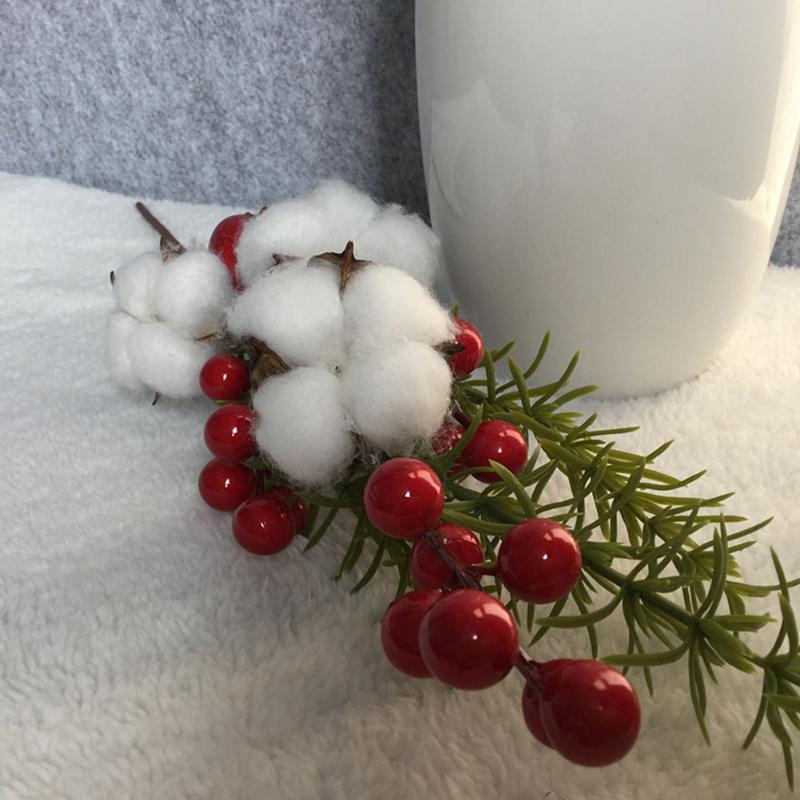 

3 Forks Simulated Cotton Berries Branch Flower Arrangement Shooting Props Wedding Home Party Ornament, Green