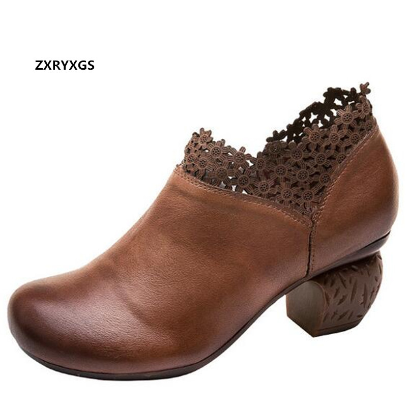 

2020 autumn retro 100% natural full genuine leather shoes woman shoes high heeled soft sole non-slip comfortable, Black