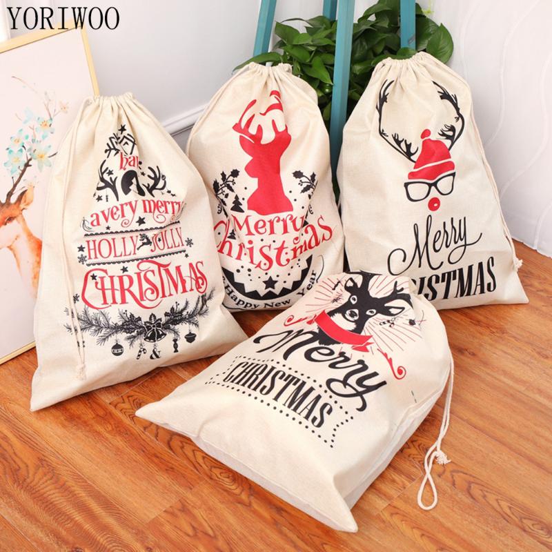

YORIWOO Deer Merry Christmas Gift Bag Linen Candy Bag Wedding Santa Claus Christmas Decorations For Home 2020 Xmas Tree Ornament