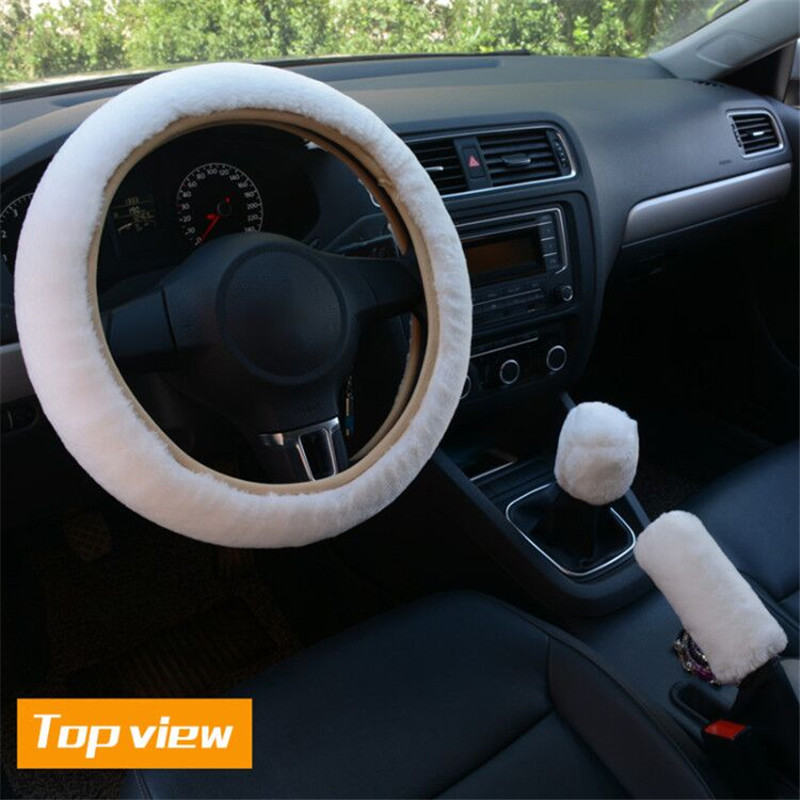 

Universal Car Steering Wheel Cover Gearshift Winter Faux Hand Brake & Gear Cover Set Decoration Warm Super Thick Plush Soft