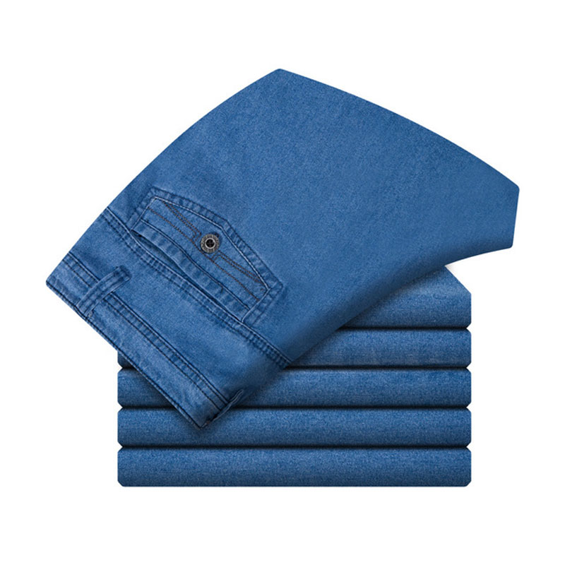 

2020 New Men's Loose Elastic Jeans Mid Fashion Business Classic Style Straight Jeans Denim Pants Trousers Male, Summer light blue