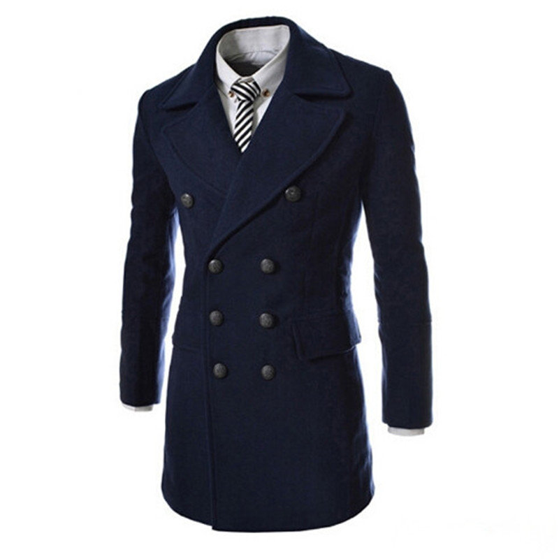 

2020 Wool Blend Autumn Winter Warm Double Breasted Jacket Cashmere Down Coat Male Classic Black Long Overcoat