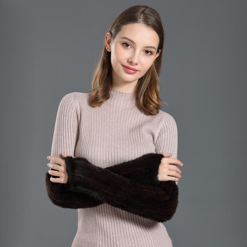 

Long Real Glove Mittens for Women Winter 40cm Length Genuine Fingerless Gloves Black Brown Warm Elastic Mitten