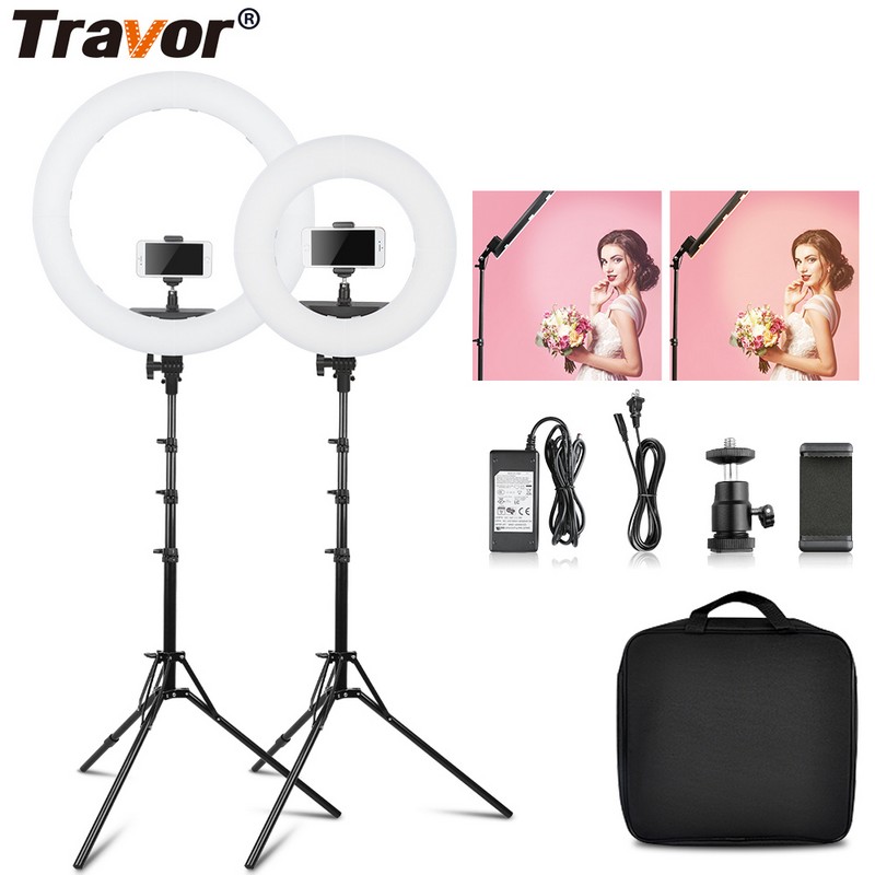 

Travor 12inch 18inch Bi Color photography Dimmable makeup ring light 40W 55W with light stand for youtube live