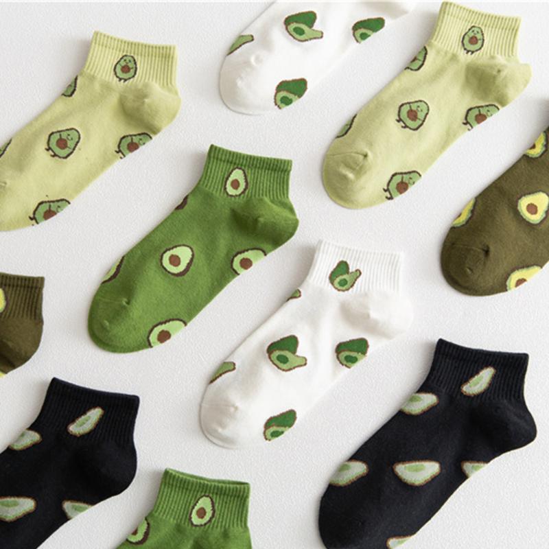 

Women Cotton Socks Fruit Embroidery Avocado Socks Happy Ankle Funny Women Summer Casual