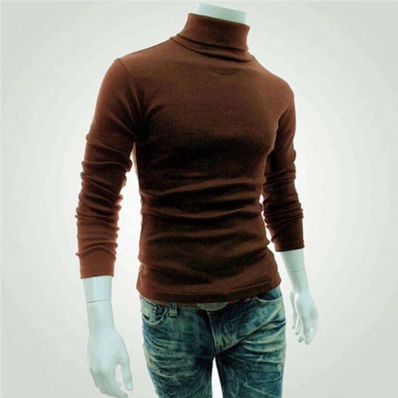 

Men Turtleneck Warm Cotton Pullover Fashion Solid Stretch Sweater Casual Slim Knit Basis Autumn Winter Long Sleeve Tops Knitwear, Black
