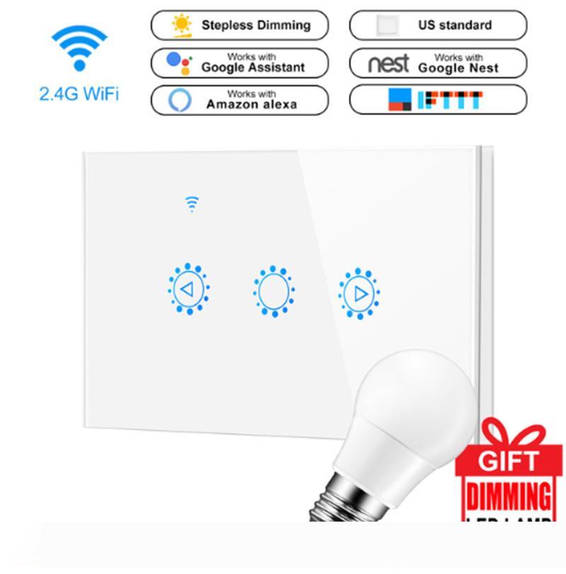 

touch switch wifi smart light switch us au standard 3 gang touch light switch bulb dimmer work with amazon alexa google
