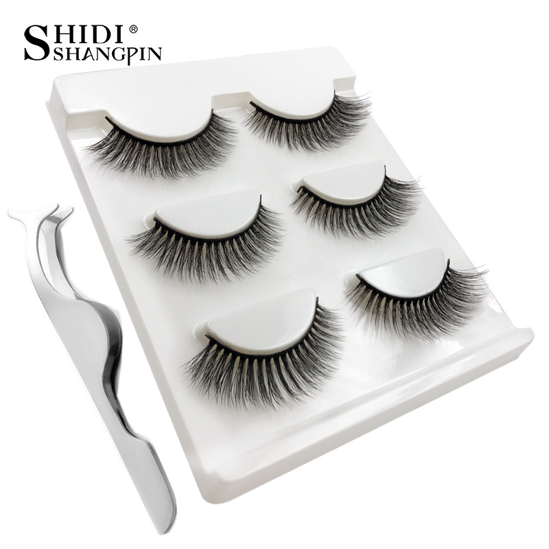 

SHIDISHANGPIN 1 box mink 3d eyelashes 1 piece tweezers eyelash kit handmade 3 pairs mink lashes Eyelash Extensions Makeup kit
