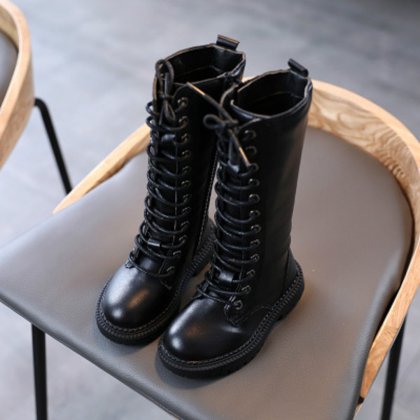 

Children Martin Boots Kids Lace-up Martin Shoes Children High Top Rider Boots 2020 Solid Color Winter Shoes Hot Selling for Wholesale, Black