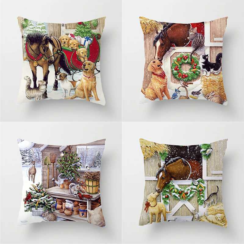 

45cm Hand Christmas Cartoon Horse cat super soft polyester Cushion Cover and Sofa Pillow Case Home Decorative Pillow CoverTP482, Tp48201
