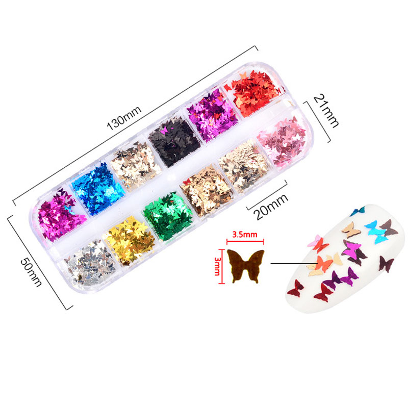 

12Grids/Set Mixed Color 3D Butterfly Sparkly Sequins For Nails Art 1Set Super Thin Holographic Flakes Paillette For Nail Decor