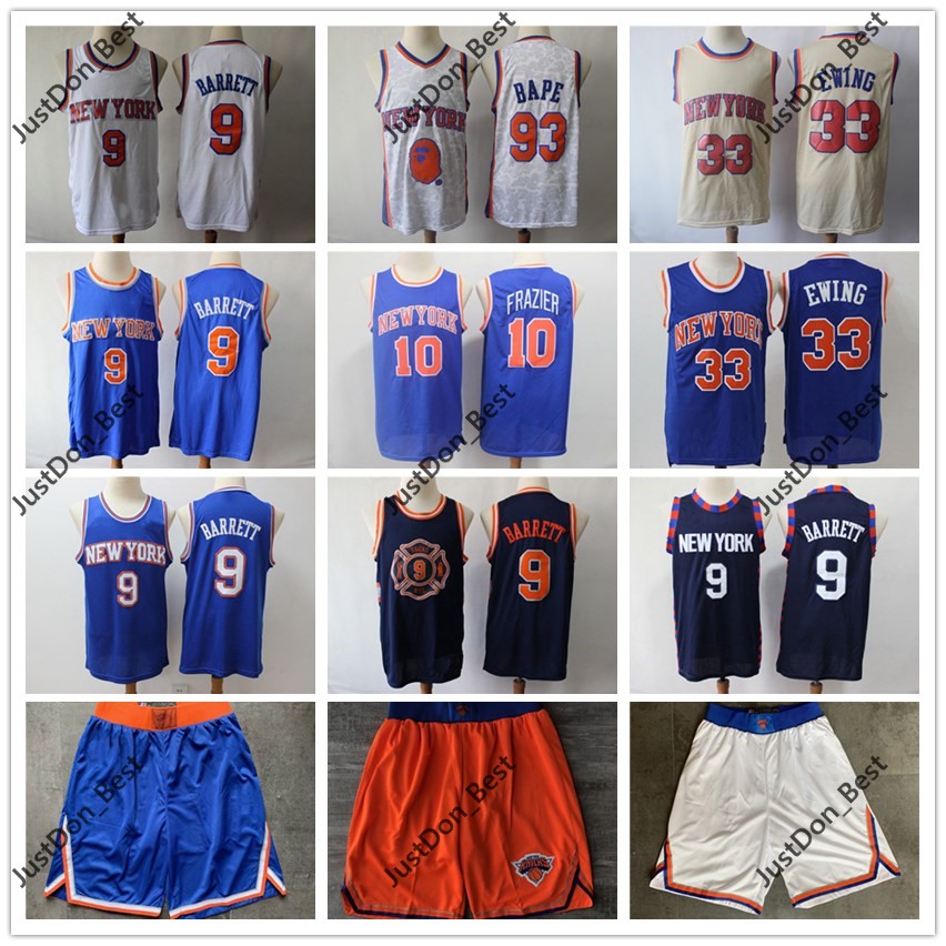 

Youth New York Knicks Throwback Jersey Patrick 33 Ewing Walt 10 Frazier R.J. 9 Barrett Basketball Shorts Basketball Jerseys Shirts, Black;red
