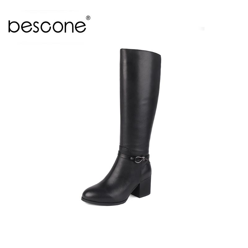 

BESCONE Fashion Ladies Boots Winter Casual Handmade Warm Square Heel Shoes Basic Solid 6.5 cm High Heel Zipper Women Boots BC458, Black sheep suede