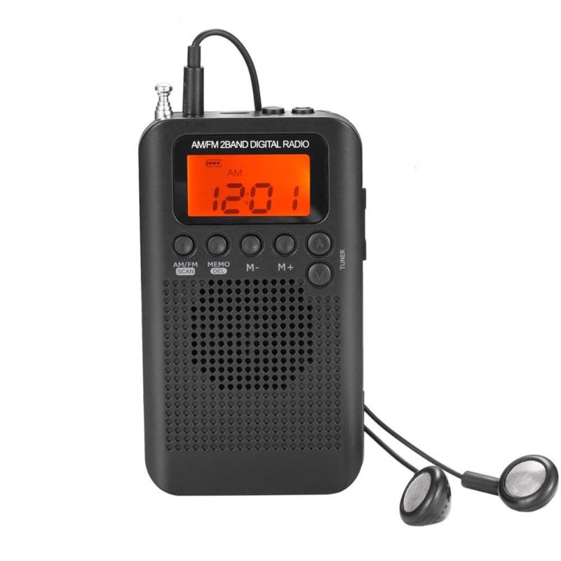 

Mini portable LCD Digital FM/AM Radio Speaker with Alarm Clock and Time Display Function 3.5mm Headphone Jack and Charging Cable