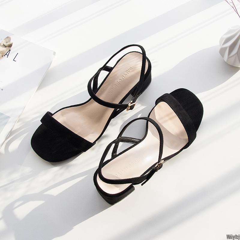 

New Summer shoes ladies square high heel sandals ladies lace ankle strap sexy casual square high heel office professional, Blue 3.5cm