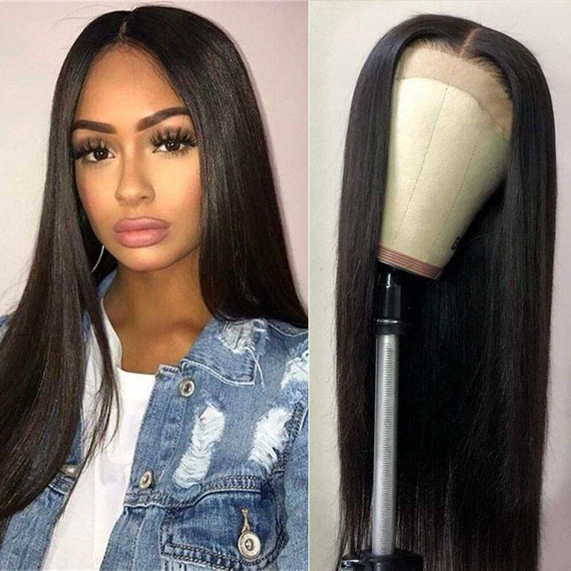 

Black Lace Front Wig Synthetic Black Women Glueless Middle Part Soft Silky Straight Heat Resistant Glueless Synthetic Full Wigs Baby Hair