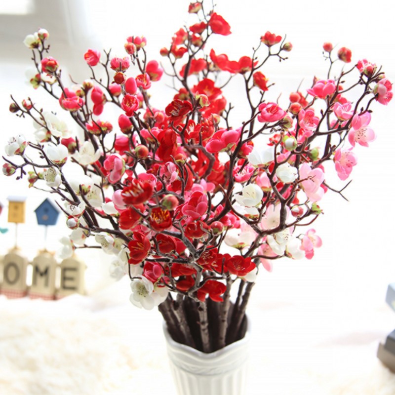 

Plum Cherry blossoms Artificial Silk flowers flores Sakura tree branches Home table living room Decor DIY Wedding Decoration